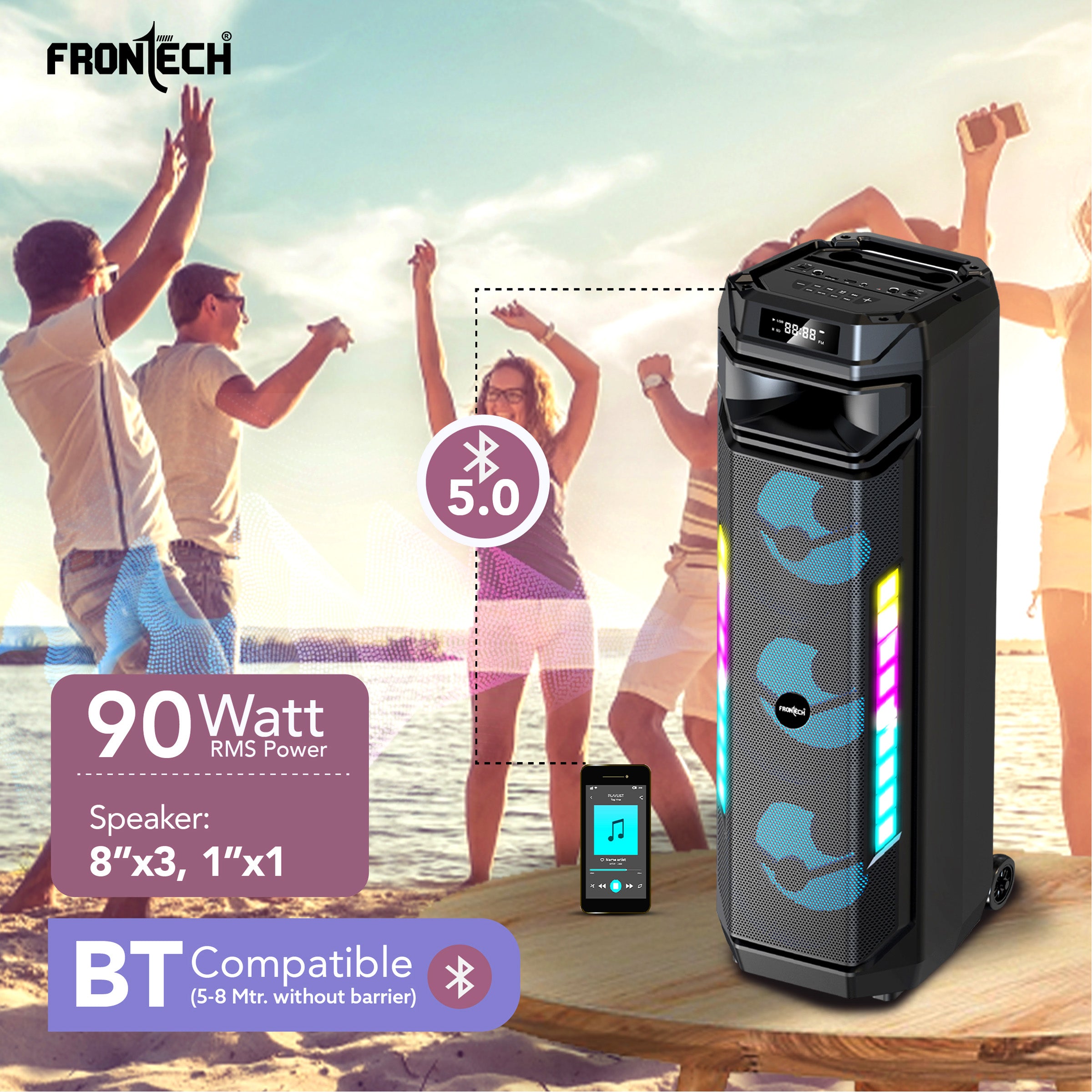 Frontech Smash PRO-20P 90W Trolley Speaker | Karaoke with Wireless Mic | TWS | RGB Lights | BT 5.0 | USB/TF/AUX/FM | 6000mAh Battery | Dual Mic Ports | Recording (SW-0020P). Frontech Smash PRO-20P 90W Trolley Speaker | Karaoke with Wireless Mic | TWS | RGB Lights | BT 5.0 | USB/TF/AUX/FM | 6000mAh Battery | Dual Mic Ports | Recording (SW-0020P).